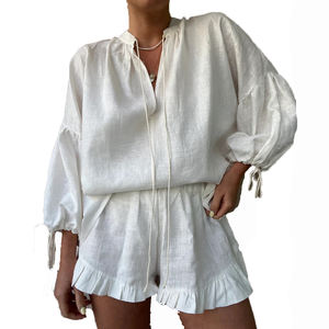 Biancheria naturale comodo <span class=keywords><strong>donna</strong></span> top e pantaloni <span class=keywords><strong>donna</strong></span> biancheria biancheria set <span class=keywords><strong>pantaloncini</strong></span> di <span class=keywords><strong>lino</strong></span> - Product Image 1