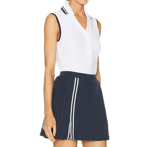 दो टुकड़ा सेट टेनिस पहनने महिलाओं की कसरत एथलेटिक बिना आस्तीन Pleats के साथ पोलो शर्ट टेनिस स्कर्ट