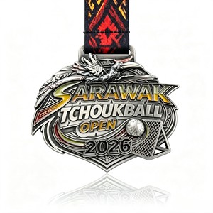 Medalla Deportiva Personalizada de Aleación de Zinc con Diseño 3D de Cogollera en Relieve, Medalla de Competición de Tchoukball con Cordón con Estampado Tribal - Product Image 1