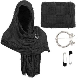 Capa con Capucha Medieval Negra de Poliéster, Accesorio de Disfraz con Broche y Alfileres para Traje Renacentista Vikingo, Unisex para Adultos - Product Image 1