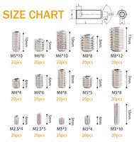 Kit d'assortiment de vis à tête fraisée en acier inoxydable 304 (pointe plate) - 300 pièces - M2.5/M3/M4/M5/M6/M8 - Finition noircie
