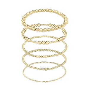 wholesale supplier gold Stainless Steel filled beaded ball stacking stretch bracelet jewelry gold bead bracelet