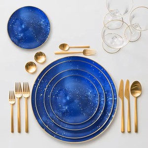 <span class=keywords><strong>Royal</strong></span> <span class=keywords><strong>Albert</strong></span> Blue Starry Sky Bone China Juegos de utensilios de cocina Decoración de mesa de Navidad Cena grabada elegante Eventos al aire libre Fiestas - Product Image 5