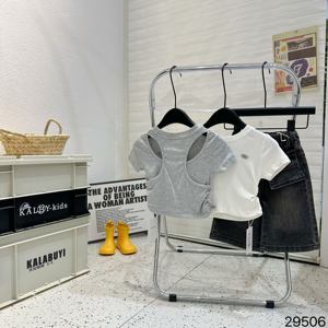 T-shirt da bambina <span class=keywords><strong>con</strong></span> colletto alla marinara, manica corta, in cotone, <span class=keywords><strong>con</strong></span> fiocco, casual, all'ingrosso, abbigliamento per bambini OEM - Product Image 5