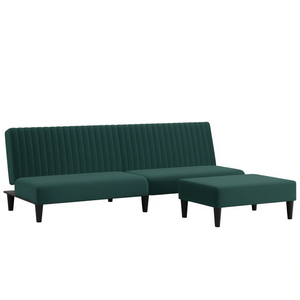 Set Divano Compatto in Velluto Verde Scuro, 100% Poliestere, Struttura in Legno, Stile Mid-Century Modern, a Forma di L, Arredamento per Soggiorno - Product Image 1