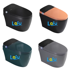 Toilette intelligente grise mate monobloc en céramique pour salle de bain, toilette intelligente, chasse automatique, siège avec télécommande, cuvette allongée et piège en S - Product Image 4