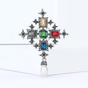 Broche de Lujo Personalizado con Cruz y Espada, Chapado en Oro Antiguo, con Pedrería de Aleación y Perlas Simuladas, para Boda, Tendencia 2026 - Product Image 5