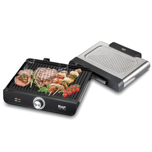 Plaque de cuisson électrique multifonction RAF 2200W pour steak, double chauffage, surface antiadhésive, <span class=keywords><strong>couvercle</strong></span> anti-éclaboussures amovible pour usage domestique - Product Image 1