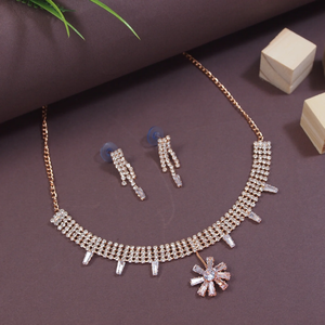 Conjunto de Collar y Aretes Colgantes de Circonita Cúbica Chapados en Oro Rosa de Primera Calidad para Mujer, Joyería Elegante con Diamantes Americanos para Fiestas - Product Image 1