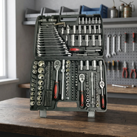 Kit d'outils mécaniques de réparation automobile 216 pièces avec adaptateurs, en acier inoxydable 201 robuste, en seau à 1 tiroir, supporté par l'OEM, avec mallette métallique
