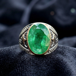 Wholesale Natural Green <b>Emerald</b> 925 Sterling <b>Silver</b> Handmade Gemstone Statement <b>Ring</b> Fine Jewelry Wedding Pave Setting - Product Image 2