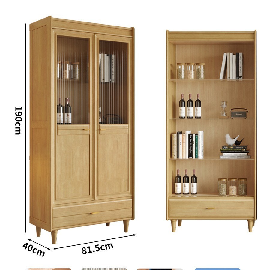 [Natural Wood Color] Solid Wood Two-Door Bookshelf