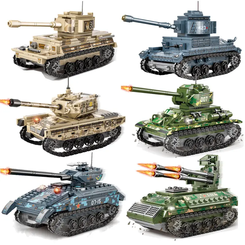 Set blok bangunan Tank militer, mainan perakitan Model Tank militer dengan angka militer, Set blok bangunan, mainan Puzzle pendidikan