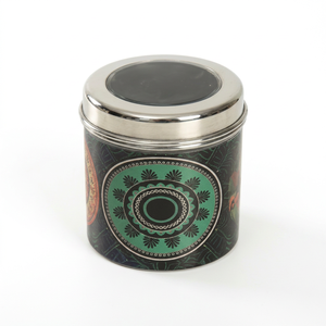 Boîte à épices ronde en acier inoxydable avec couvercle, design bohème imprimé, capacité 1-3L, boîte de conservation alimentaire - Product Image 1