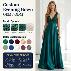 Abito da <span class=keywords><strong>sera</strong></span> all'ingrosso con paillettes e perline, scollo a V, in raso, linea ad A, lunghezza al pavimento, personalizzabile, per ballo di fine anno - Product Image 1