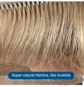 Sistema de Cabello Remy Indio con Base de Encaje Suizo al por Mayor, Nudo Decolorado, Línea de Cabello Natural, Piezas de Cabello para Hombre, Tupé de Densidad Media para Hombre - Product Image 3