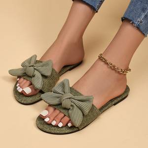 Pantuflas Planas con Lazo de Tela para Mujer, Tallas Grandes, Verano 2025, Punta Abierta, Casuales, Cool231 231 - Product Image 3