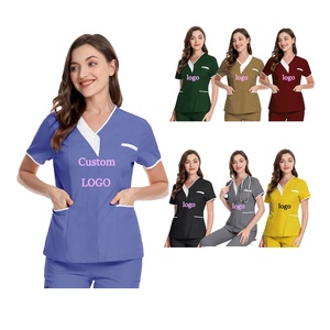 Stampa alla moda Logo personalizzato uniformi comode da donna abiti da ospedale da uomo con top tute da Scrub tinta unita per medici e infermieri - Product Image 1