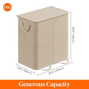 Cesto per Bucato Doppio con 2 Sacchi Rimovibili, Contenitore per Biancheria a 2 Scomparti con Manici per Bagno e Camera da Letto - Product Image 5