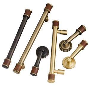 LGDIS Vintage Brass <b>Cabinet</b> Handles With Wood Ends <b>Rustic</b> Style For Wardrobe And Drawer Hardware - Product Image 3