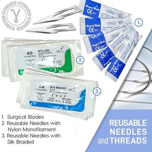 Kit de pratique de suture chirurgicale avec coussin de suture en silicone, étui portable tout-en-un pour la formation des étudiants en médecine sur 3 niveaux - Product Image 6