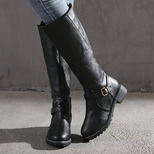 Bottes à tige haute à bout rond pour femmes grandes tailles, bottes d'équitation à talon épais adaptées à toutes les formes de pieds et de jambes - Product Image 3