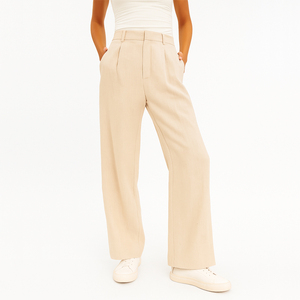 Pantalons droits décontractés d'été <span class=keywords><strong>en</strong></span> gros, OEM, personnalisés, avec crochet et barre, pantalon <span class=keywords><strong>en</strong></span> <span class=keywords><strong>lin</strong></span> plissé décontracté pour femmes - Product Image 5