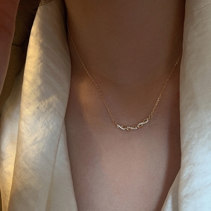 Collana a catena lucida minimalista della clavicola di alta gioielleria argento intrecciato zircone collane pendenti da donna - Product Image 1