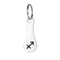 Porte-clés personnalisable gravable avec signe du zodiaque, en acier inoxydable étanche, avec jeton de chariot