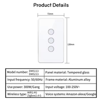 Interrupteur mural à cadre en aluminium Interrupteur encastré tactile en verre 2.5D Point concave Interrupteur Wifi Tuya avec Google Alexa neutre