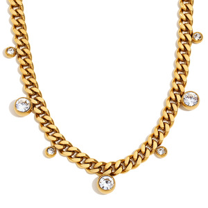 Collar de Cadena con Colgante de Circonita de Acero Inoxidable Hisera, Joyería Versátil Retro de Moda, Regalo para Mujer - Product Image 1