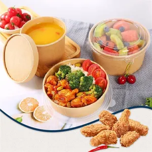 Disposable Custom Snack Take Out To Go Noodle Chicken Lunch Box Bowl Take Away Food Packing Containers Kraft Paper Salad Bowls