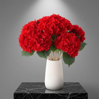 Bunga Hydrangea Buatan 45cm Grosir, Tangkai Tunggal dengan Daun Sutra, DIY untuk Dekorasi Pernikahan/Rumah/Meja