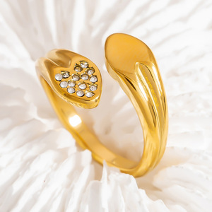 Stainless Steel <b>Ring</b> 18K Mirror Finish <b>Open</b> Design Oval Pave Setting Unisex Fashion Jewelry Gift - Product Image 3