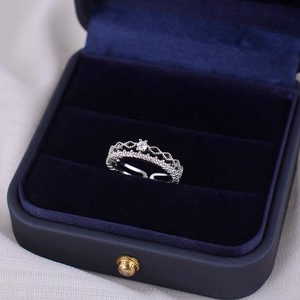 S925 Sterling <b>Silver</b> Crown <b>Ring</b> For Women <b>Adjustable</b> Index Finger Jewelry Pave Setting Everyday Wear - Product Image 5