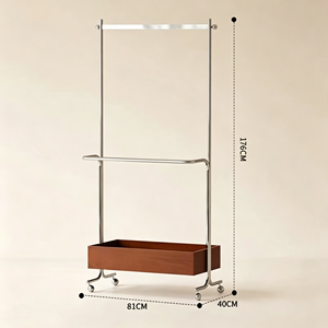 Minimalist Rolling Garment <b>Rack</b> With Wooden Storage Box Stainless Steel <b>Clothes</b> Rail Mobile Clothing Stand For Retail Display - Product Image 5