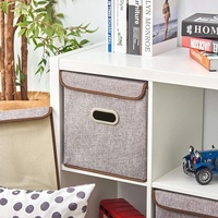 Boîtes de rangement avec Couvercle Lin Panier Pliable Cubes Organisateur Boîte À Conteneurs Tiroirs avec Couvercle- (12.6x12.6x12.6 pouces)
