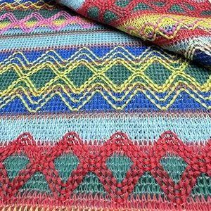 Hot Sale Warp Knitted Color Woven Elastic Coarse Needle Wave Pattern Jacquard Lace Fabric For Fashionable Clothing