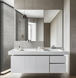 Mueble de Baño Moderno de Madera con Cajones, Mueble de Pared con Lavabo y Espejo LED - Product Image 1