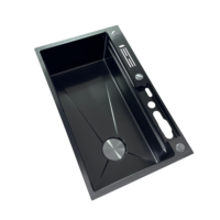 Évier de cuisine artisanal en acier inoxydable avec porte-couteaux à affichage numérique intelligent moderne, design touches de piano