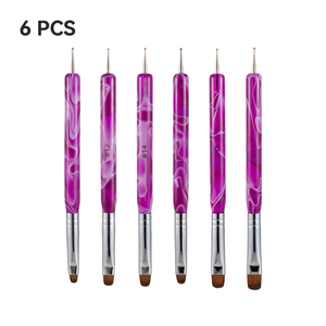 Lot de 6 pinceaux à double tête pour nail art, manche violet, facile à nettoyer, stylo gel, logo personnalisé, outil créatif de dessin pour manucure en salon de beauté - Product Image 2