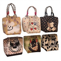 Tas Ember Wanita Rajutan Gaya Korea Baru, Dapat Dilipat, Dapat Dicuci, Penutup Magnetik, Motif Kartun Animasi, Tas Serbaguna untuk Kerja dan Perjalanan
