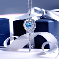 Collier chaîne de pull personnalisable en argent 925 avec pendentif en topaze carrée pour femme, bijoux de luxe raffinés pour soirée