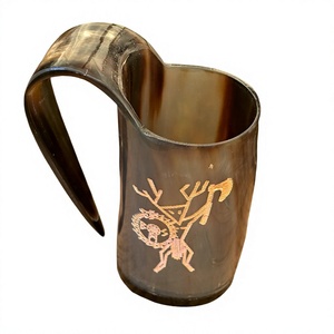 Handcrafted Buffalo Horn Beer <b>Mug</b> with <b>Gold</b> Deer Design Large Capacity Eco-Friendly Vintage Home Bar Decor - Product Image 3