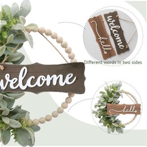Ghirlanda Natalizia Verde <span class=keywords><strong>di</strong></span> Alta Qualità in Stile Rustico con Perline <span class=keywords><strong>di</strong></span> Legno, Orecchie <span class=keywords><strong>di</strong></span> <span class=keywords><strong>Agnello</strong></span> Artificiali e Foglie, Insegna <span class=keywords><strong>di</strong></span> Benvenuto per la Casa - Product Image 4