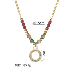 Collier ras du cou vintage en acier inoxydable plaqué or 14 carats avec chaîne perlée de cristaux et pendentif rond en zircon coloré - Product Image 2