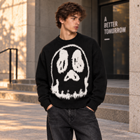 Pull personnalisé pour homme en acrylique, col rond, 480 GSM, tricot plat 5GG, jacquard, pull oversize à épaules tombantes, tricotage OEM