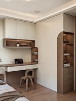 Système de bureau intégré au mur du plafond avec éclairage d'ambiance à induction pour grande chambre familiale ou chambre d'amis, espace multifonctionnel