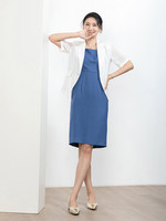 Robe d'été respirante pour femme, tissée, taille naturelle, fermetures éclair, sans manches, col carré en X, longueur genou, pour le bureau