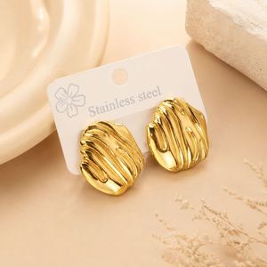 Boucles d'oreilles pendantes tendance en acier inoxydable plaqué or 18 carats, motif fleur style punk, finition brillante, cadeau pour femme, bijoux de mode - Product Image 4